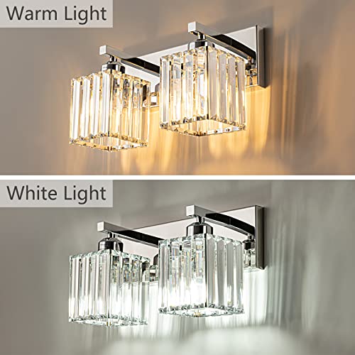 Modern 2 Light Chrome Crystal Bathroom Vanity Wall Light