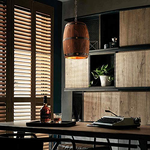 Antique Wood Wine Barrel Pendant Light