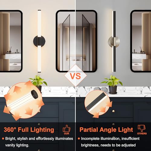 Wall Sconces Set of 2 Hardwired LED Vanity Light Black 23"
