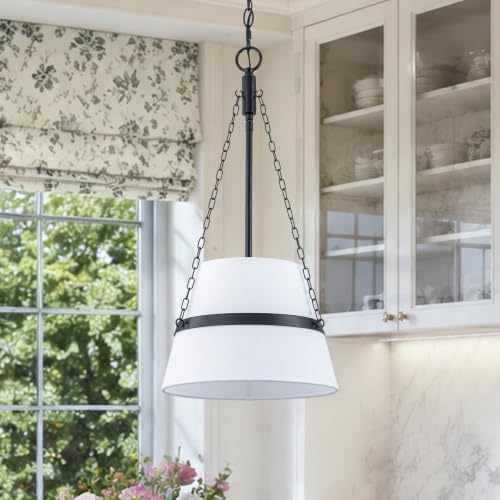 11.4" Black Drum Pendant Light for Kitchen Island