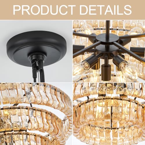 Dia 35.75 Inches Modern Amber Glass Chandelier for Foyer
