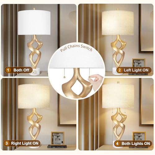 31” Tall Sculptural Table Lamp Set of 2 with USB Ports for Bedroom (2 Count)