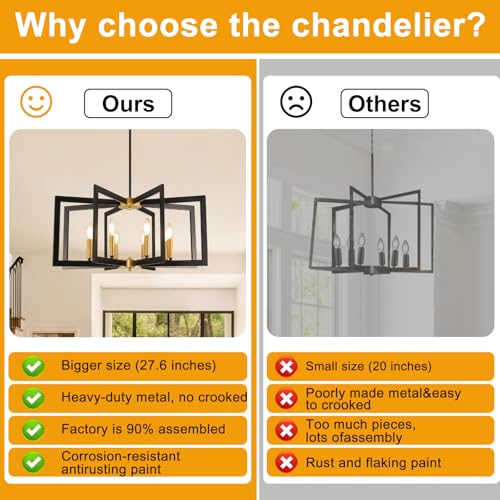 28" Modern Black and Gold Chandelier for Dining Room