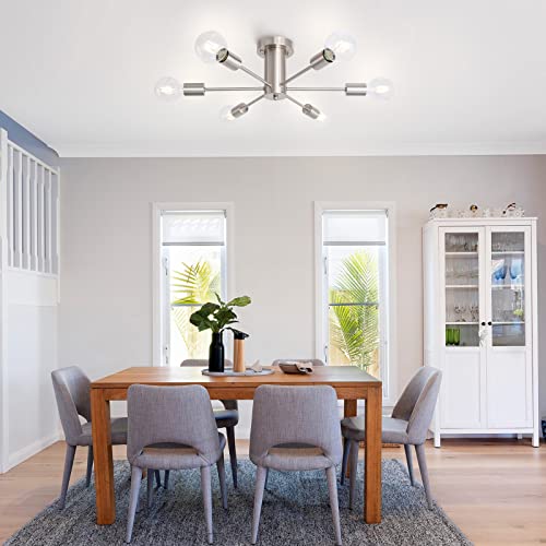 Kitchen Light Fixtures 6 Lights Ceiling Lights Fixture Nickel Modern Semi Flush Mount Lighting Sputnik Chandelier for Bedroom Dining Room Hallway