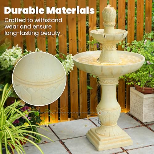 45.28H 3 Tier Outdoor Water Fountain with LED Lights Large Italian Resin Garden Fountain for Patio Yard Weather