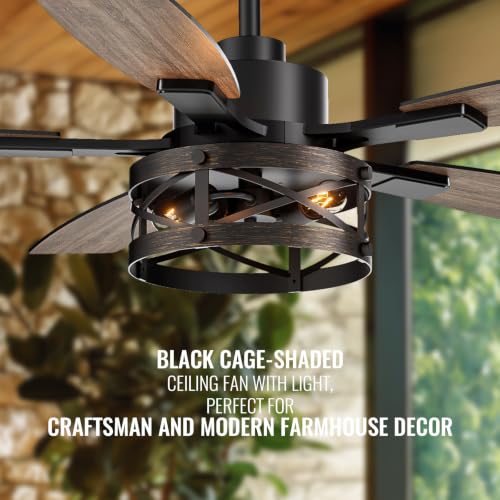 52 Inch Ceiling Fan with Light and Remote Control (Wood Grain - Flush Mount / 52 Inch)