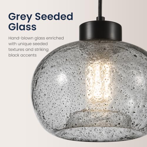8.6" Black Grey Globe Seeded Glass Kitchen Island Pendant Light