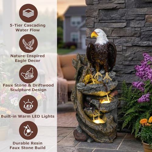 40.5" Tall Eagel Water Fountain Outdoor Waterfall Garden Fountains