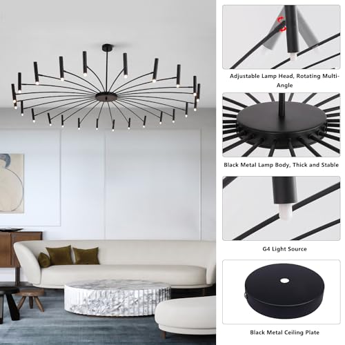 Lighting 24 Lights Black Metal Sputnik Chandelier Mid Century Modern Flush Mount Ceiling Light Fixture Farmhouse Vintage Kitchen Island Sputnik Chandelier Lighting