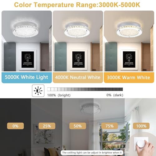 Crystal Ceiling Light Modern 13 Inch Dimmable Flush Mount Ceiling Light 18W