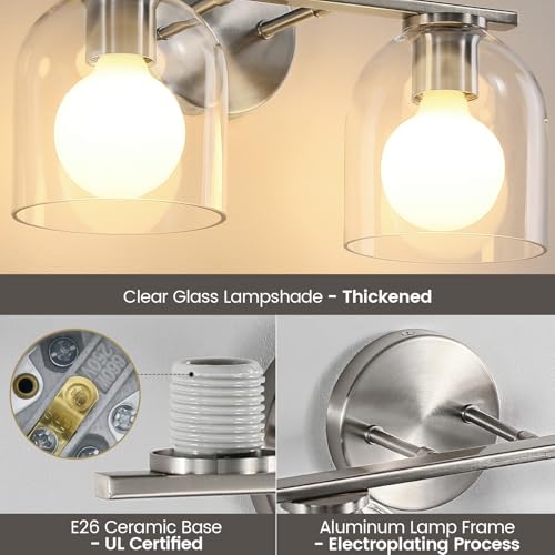 Modern Brushed Nickel 14.2 Inch Bathroom Vanity Light Fixtures