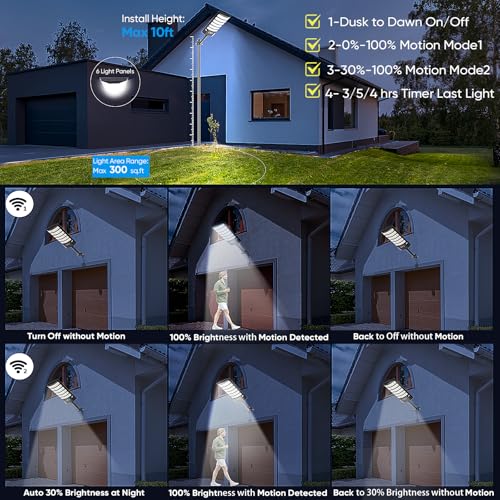 2 Pack Solar Street Light Outdoor 30000LM 6500K Waterproof Motion Sensor LED Solar Powered Flood Light with Remote Control Dusk to Dawn Commercial Area Lighting for Outside Parking Lot (2 Count)