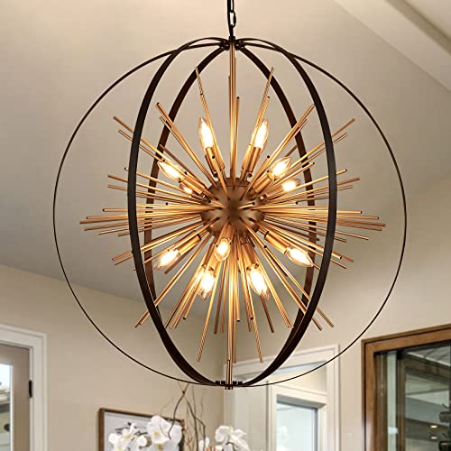 31.5" Black Gold Large Globe Sputnik Chandelier