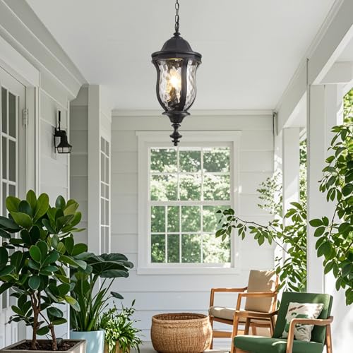 Large Outdoor Pendant Light 23.6'' Black Hanging Lantern Porch Light (3 Count)