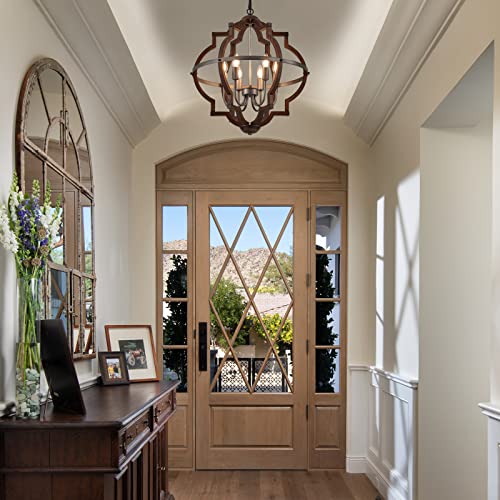 6 Light Wood Farmhouse Chandelier for Dining Room Hallway