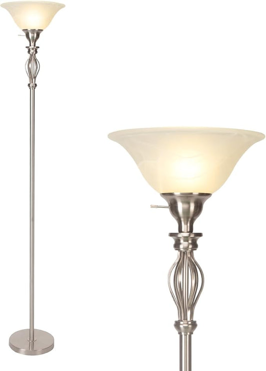 Torchiere Floor Lamps for Living Room, Standing Lamp with White Alabaster Glass Shade, Corner Floor Lamp Pole Lamp - Elegant Floor Lamp for Bedrooms