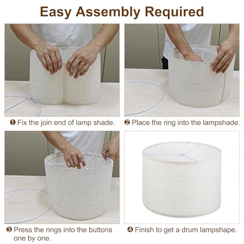 Lamp shades for Table Lamps 11.4" Top x 12.6" Bottom x 9.8" High Drum Lamp shades for Floor Lamps Medium Linen Lampshade Easy Assembly for Lamp Replacement
