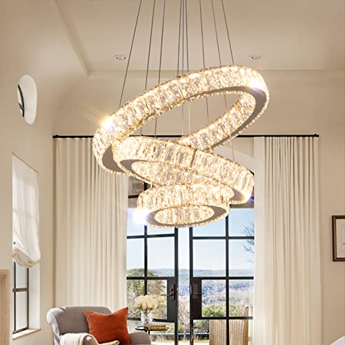3 Ring LED Chandelier Modern Crystal Chandeliers LED Pendant Lights Gold Ring Chandelier for Bedroom Dining Room High Ceiling Foyer