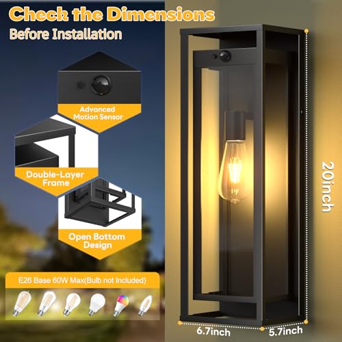 2 Pack Motion Sensor Outdoor Wall Light 15in Large Porch Lights for House (2 Count)