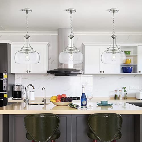 Chandelier Rustic Farmhouse Industrial Round Ceiling Pendant LED Light Fixture with Clear Glass Shades for Dining Room Kitchen Island Foyer Entryway