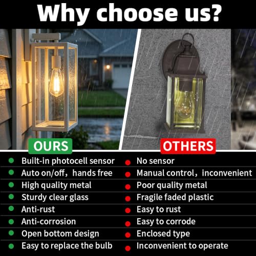 18 Inch White Large Outdoor Wall Lights Dusk to Dawn 2 Pack Outdoor Wall Sconces with Dusk to Dawn Sensor Porch & Patio Lights Large Size Outdoor Porch Light with Photocell Sensor Outdoor Lighting