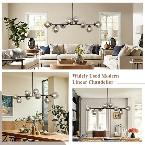 50'' Linear Chandeliers for Dining Room 8 Lights Globe Glass Chandelier