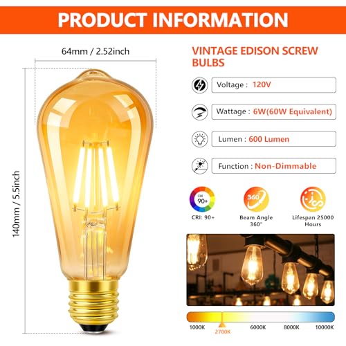 Vintage LED Edison Bulbs 60W Equivalent (2 Count)