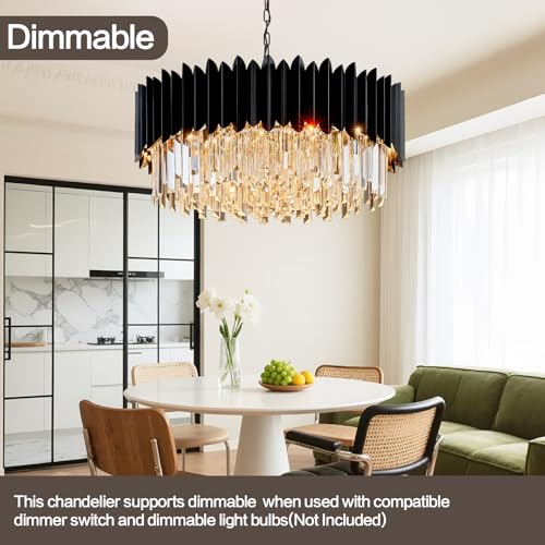 Modern Black Crystal Chandelier 24" Round Chandeliers 8
