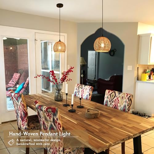 Mini Hemp Rope Woven Pendant Light Woven Light Fixture Boho Chandelier Light Fixture Wicker Pendant Light Rattan Light Pendant Dome Wicker Chandelier for Bedroom Kitchen Island