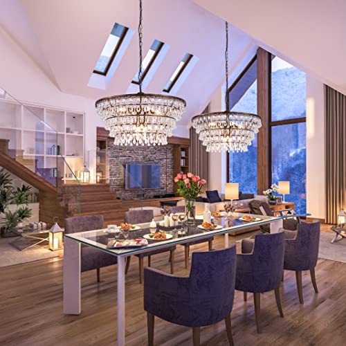 Crystal Chandelier Farmhouse 5 Tiers Crystal Light Fixtures Hanging Modern Bronze Ceiling Pendant Light