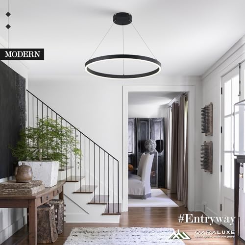 Modern LED Ring Chandelier Black Chandeliers 24in Dimmable