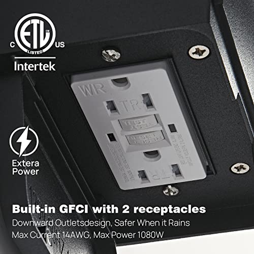 Porch Lights with GFCI Outlets Dusk to Dawn Outdoor Wall Lights Waterproof Exterior Lighting Fixtures Modern Outside Lights Wall Mount for House Patio Garage (2 Count)