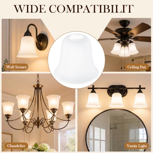 6 Pcs White Frosted Bell Shaped Glass Lamp Shade Replacement (6 Count)