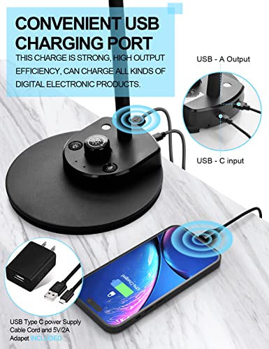 LED Desk Lamp with USB Charging Port 3 Color Modes Dimmable