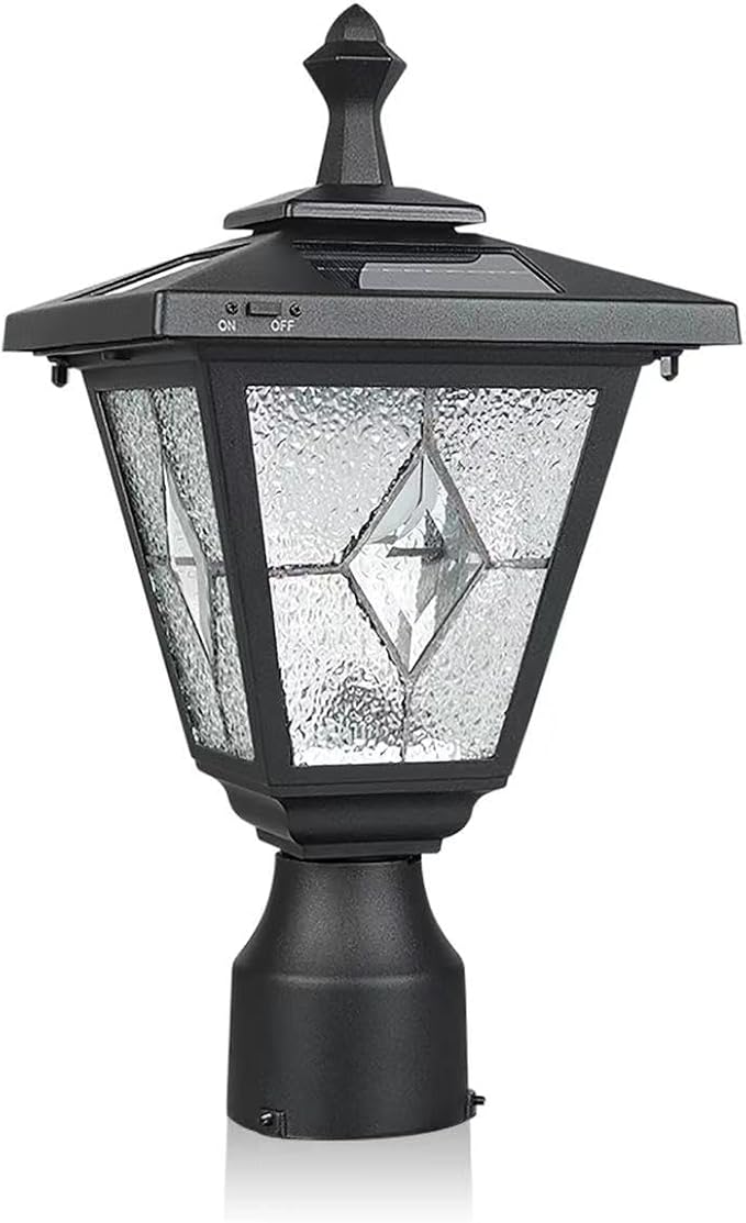 KP4326Q-A Solar Lamp Post Light, Outdoor Lighting, Aluminum LED Solar Pillar Light with Tiffany Glass for Gate Column, Driveway, Matte Black