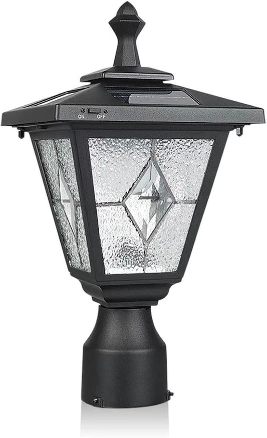 KP4326Q-A Solar Lamp Post Light, Outdoor Lighting, Aluminum LED Solar Pillar Light with Tiffany Glass for Gate Column, Driveway, Matte Black