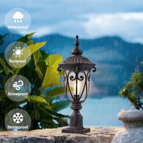 24 Inch High Outdoor Post Light Fixture with Dusk to Dawn Sensor