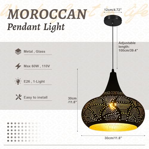 Black Pendant Light Fixture Vintage Hanging Lamp Hollow Chandelier