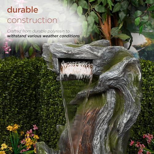 WIN1628 32" Outdoor Tree Bark Water Fountain with Color