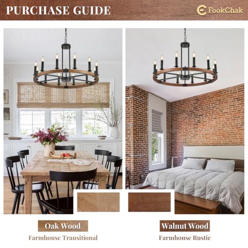 Farmhouse Wood Wagon Wheel Chandelier 12 Light Round Rustic Chandeliers