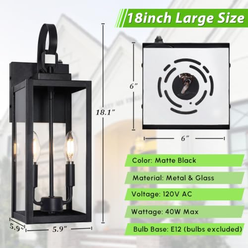 18” Dusk to Dawn Outdoor Wall Lights (Black (Dusk-to-Dawn) / 18in)