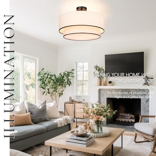 20 inch Semi Flush Mount Ceiling Light Fixture with Fabric Shade