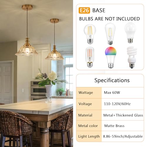 Glass Pendant Lights Modern Pendant Lighting Fixtures Hanging Lamp for Kitchen Island Bedroom Dining Room Coffee Shop Hallway Amber and Brass 2 Pack (2 Count)