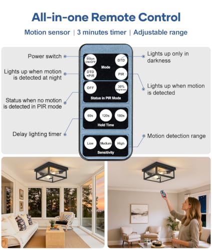 Motion Sensor Outdoor Ceiling Light with Remote