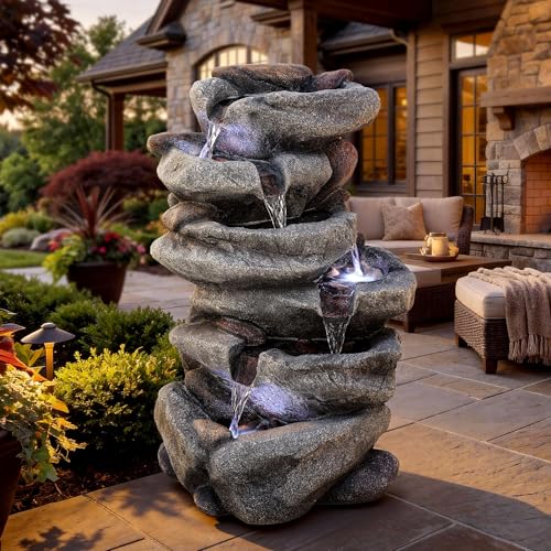 20" H Outdoor Water Fountain with LED Lights