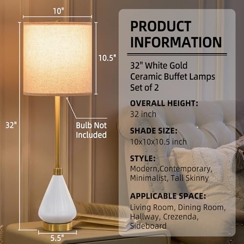 32" Gold Buffet Lamps Set of 2 with White Ceramic Base (2 Count)