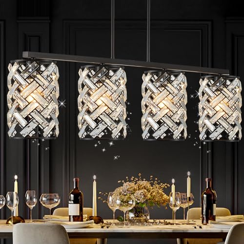 40" Black Crystal Linear Chandelier