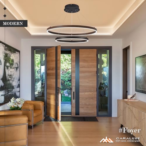 2 Ring LED Chandelier Black Walnut Wood Chandelier for Dining Room Dimmable