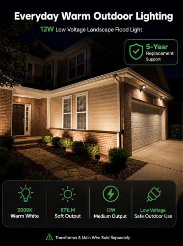 Low Voltage Landscape Flood Light (12W Warm White (3000K) / 1 Pack(Wiring Required))