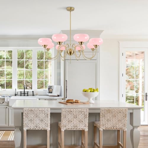 Gold Mid Century Chandelier Over Table 8